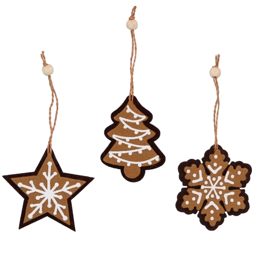 Vánoční filcové ozdoby perníčky 6 × 7,5 cm, sada 12 ks