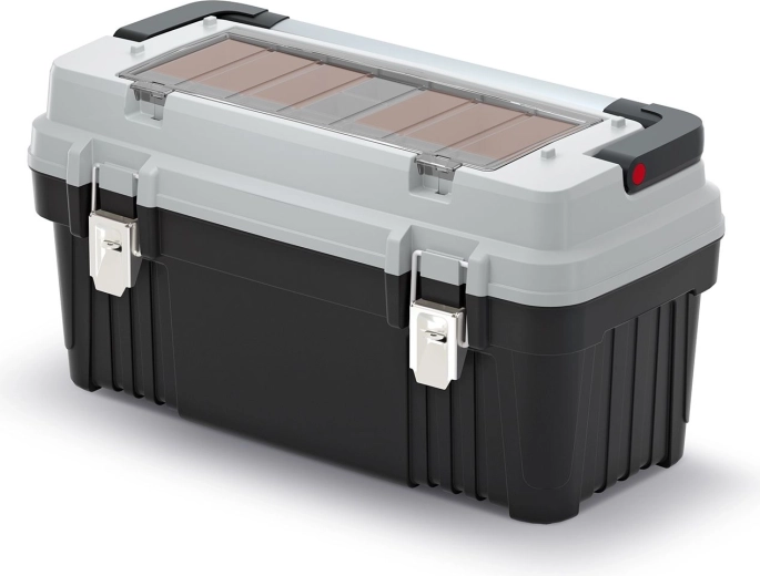 Kufr na nářadí OPTIMA s kovovým držadlem a zámky, šedý, 586 × 296 × 305 mm