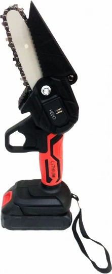 Aku mini řetězová pila HEDO, kompaktní, červená, 2 baterie