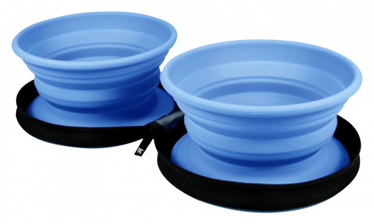 Cestovní dvojitá miska pro psy a kočky KIWI WALKER – modrá, 2 ks