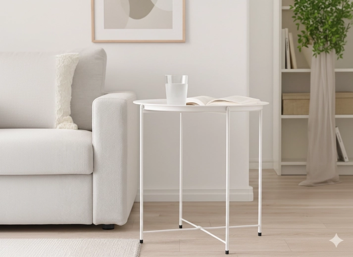 Kulatý bílý kovový konferenční stolek 47 × 47 × 50,5 cm