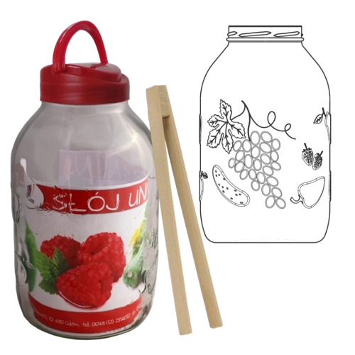 Sklenice 5 l s plastovým víčkem a kleštěmi na ovoce