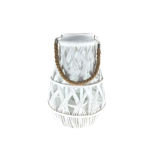 Bílý proutěný lampion se skleněnou vložkou 24 × 55 cm