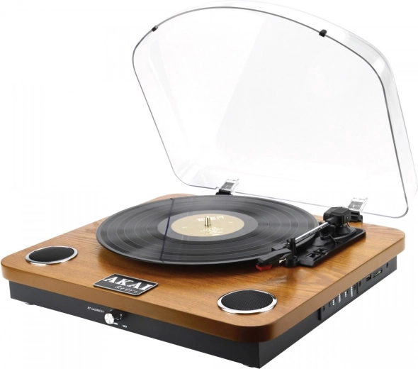 Gramofon AKAI v retro dřevěném provedení s Bluetooth, USB a SD
