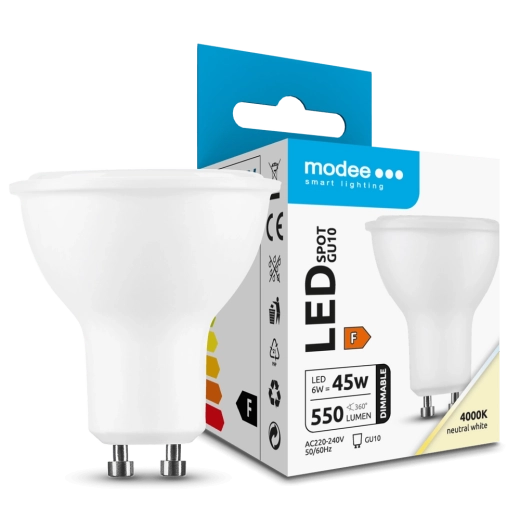 Modee Lighting LED bodová žárovka GU10 6 W, 550 lm, neutrální bílá, stmívatelná