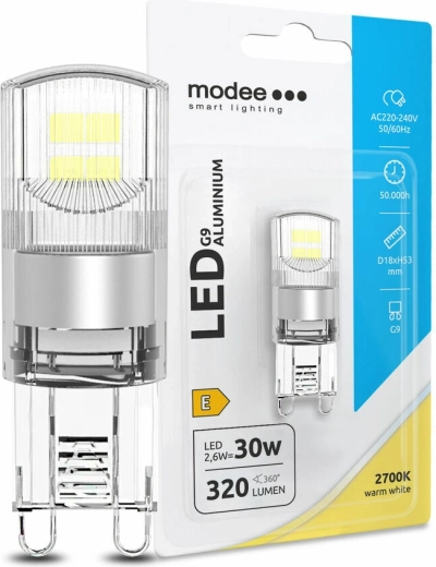 LED žárovka G9 2,6 W teplá bílá hliník MODEE