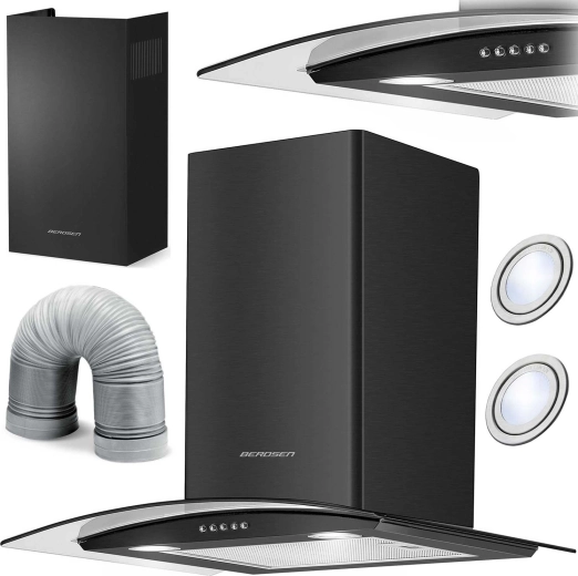 Komínový odsavač par 60 cm BERDSEN BT-201, černé sklo a nerez