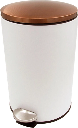 Nášlapný odpadkový koš 12 l kulatý, kovový, bílý s měděným víkem