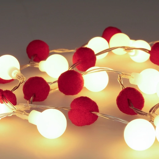 Solight led vánoční řetízek s červenými koulemi, 20 led, 1,5 m, na baterie