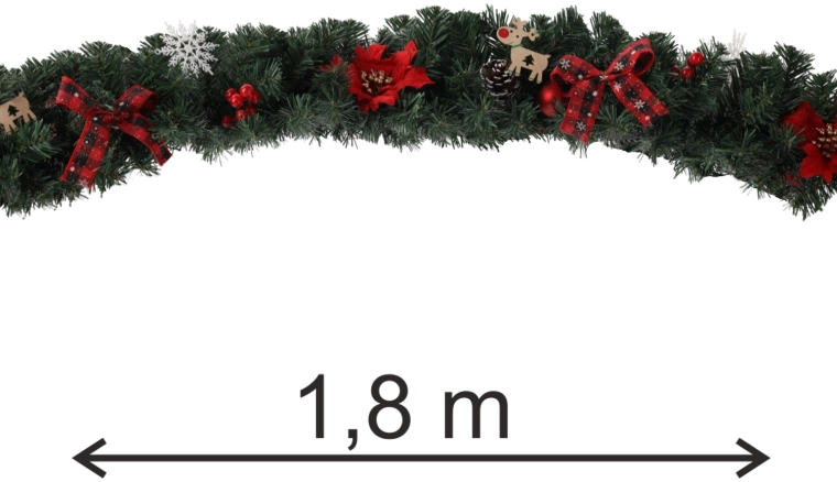 Vánoční girlanda s poinsettií 1,8 m červená