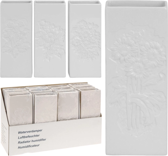 Keramický odpařovač na radiátor s reliéfem květin, bílý
