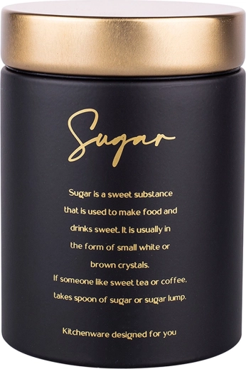 Kulatá dóza na cukr Sugar černá matná se zlatým víkem