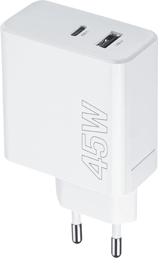 Síťová nabíječka Maxlife 45W s USB‑C PD a USB QC, bílá