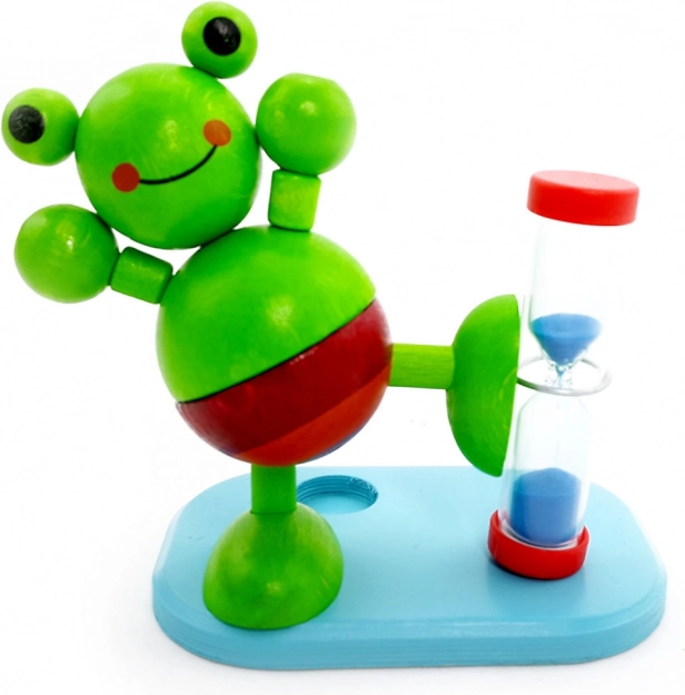 Dřevěné přesýpací hodiny Žába na čištění zubů s držákem kartáčku