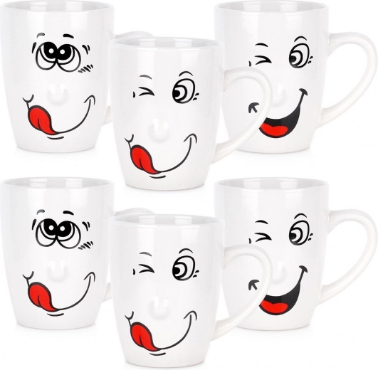 Sada keramických hrnků s veselými obličeji 350 ml, 6 ks