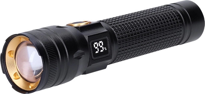Solight nabíjecí LED kapesní svítilna s displejem 200 lm, zoom, Li-Ion
