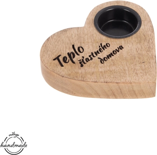 Svícen MANGO srdce „Domov“ dřevo/kov