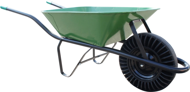 Stavební kolečko 60 l se zelenou korbou a plnou pryžovou pneumatikou