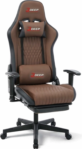 Ergonomické herní křeslo s podnožkou, hnědé, výškově nastavitelné