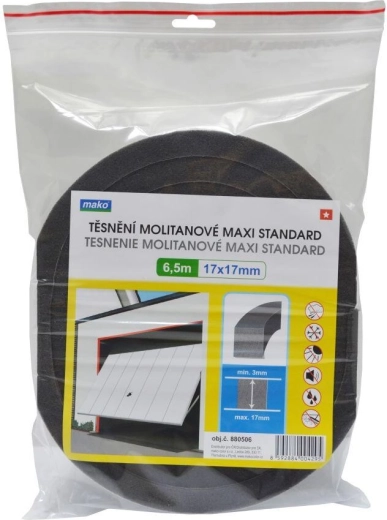 Těsnění oken a dveří z molitanu MAXI 17 × 17 mm, antracit, 6,5 m – MAKO