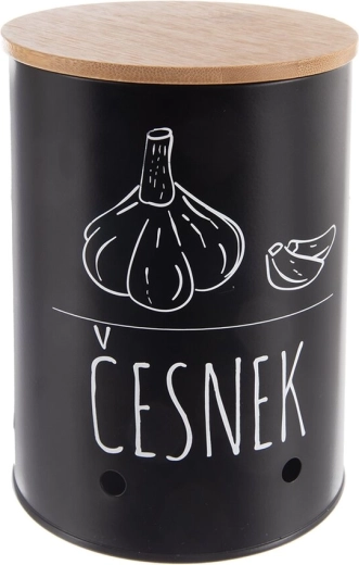 Dóza na česnek s bambusovým víkem černá