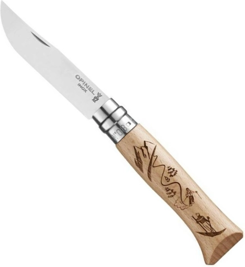 Opinel N°8 kapesní nůž s gravírováním Ski, bukové dřevo, 8,5 cm