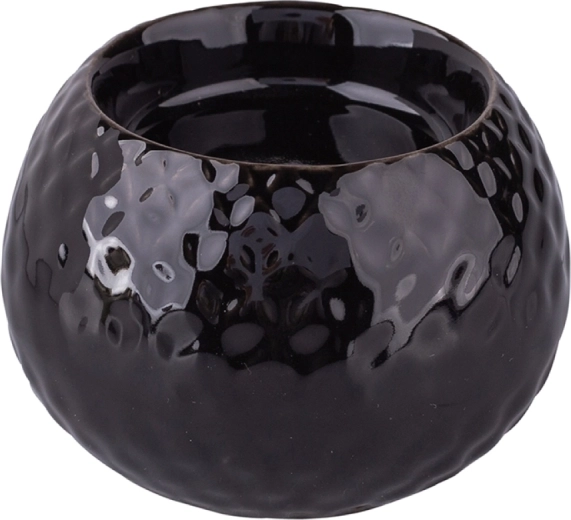 Černý porcelánový svícen s reliéfem 8,5 × 8,5 × 6 cm