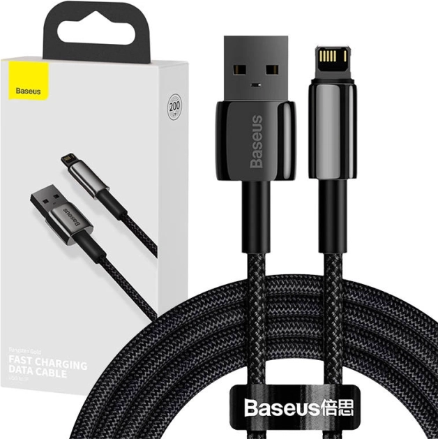 Baseus Tungsten Gold kabel USB – Lightning 2,4 A 2 m – Černá