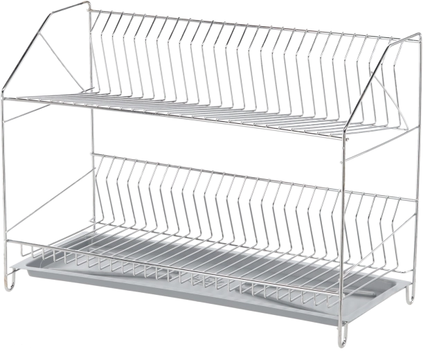 Dvoupodlažní odkapávač na nádobí ANDER, chromovaný, stříbrný