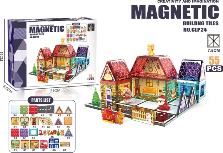 Magnetická stavebnice barevné domečky (55 dílů)