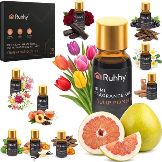 Olejové vůně do difuzéru Ruhhy, sada 10 × 10 ml + 2 kapátka