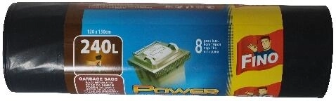 Extra silné pytle na odpad 240 l, 120 × 150 cm, černé, FINO (8 ks)