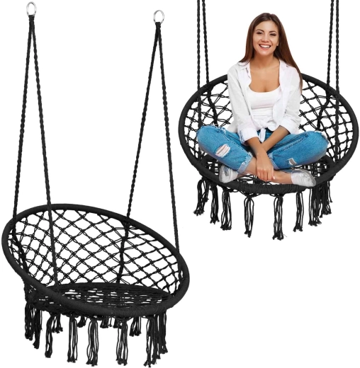 Závěsné boho křeslo houpací, černé