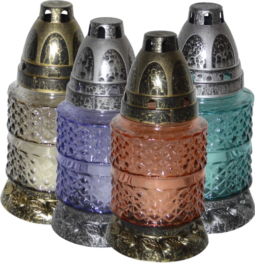 Hřbitovní skleněná lampa 17 cm – parafínová, mix barev