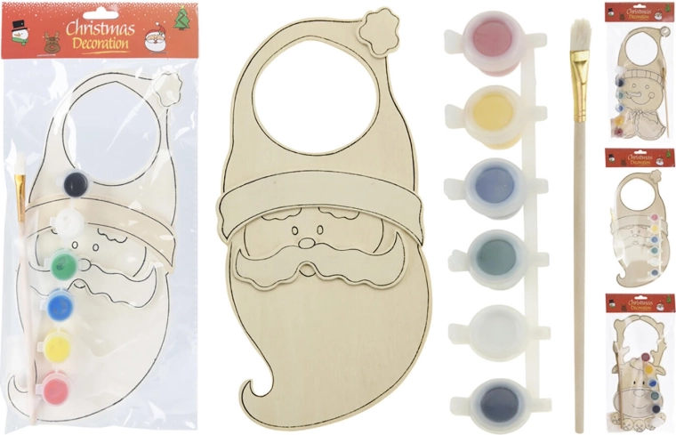 Vánoční závěsná dekorace na dveře ze dřeva k domalování, mix motivů