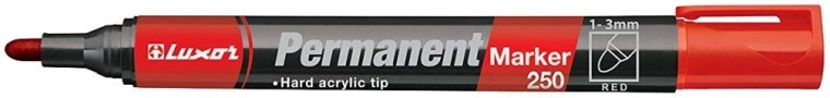 Permanentní popisovač LUXOR 250, kulatý hrot 2–3 mm, červený