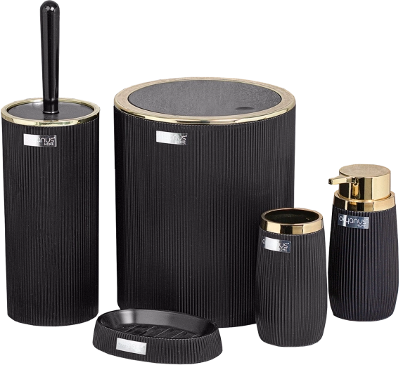 Kulatá koupelnová sada 5 ks černá/zlatá