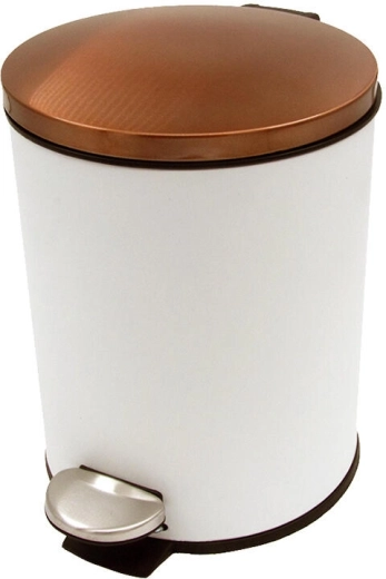 Nášlapný odpadkový koš 5 l kulatý s plastovou vložkou – bílý s měděným víkem