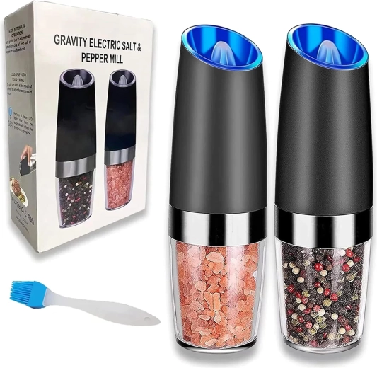 Sada 2 elektrických gravitačních mlýnků na sůl, pepř a koření