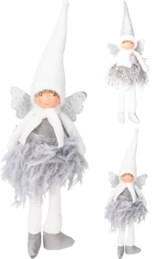 Vánoční dekorace andělka 40 cm – bílá a stříbrná, mix druhů