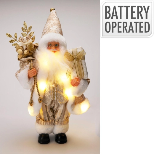 Stojící vánoční dekorace Santa s LED osvětlením, zlatá, 30 cm