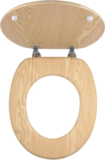 WC sedátko z jasanu z dýhované MDF s chromovanými úchyty