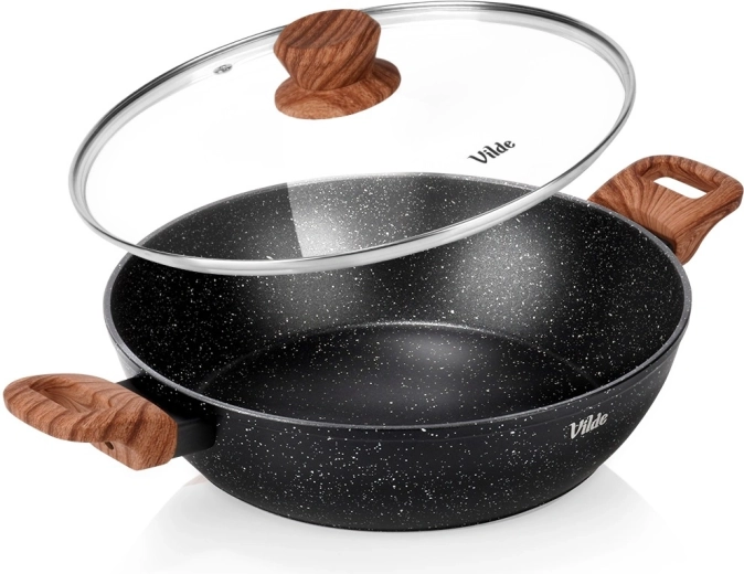 Hluboká granitová pánev se skleněnou poklicí 28 cm, 3,5 l – Vilde Granitica Wood