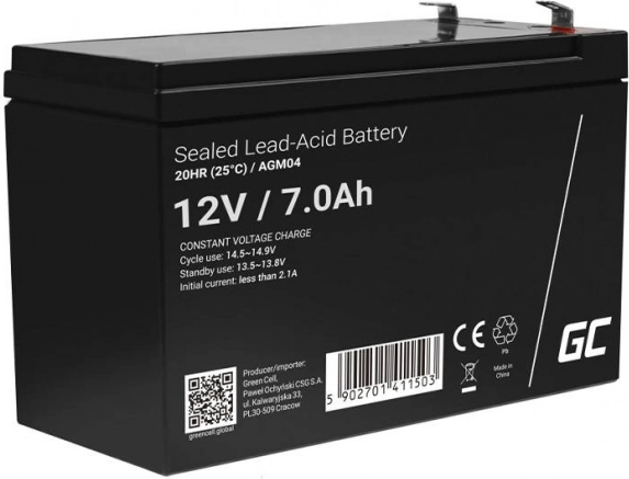 Bezúdržbová AGM baterie 12 V 7 Ah pro UPS a alarmy GREEN CELL