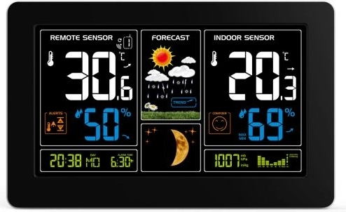 Solight meteostanice s extra velkým barevným LCD, teplota, vlhkost a tlak, černá