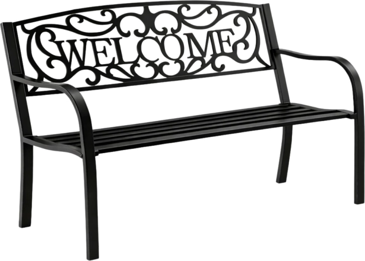 Kovová zahradní lavice Welcome, černá, 127 cm