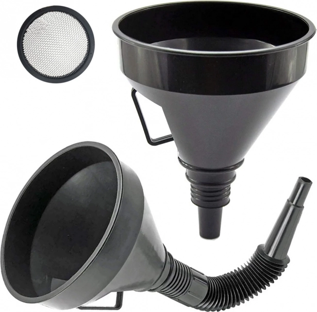 Velký plastový palivový trychtýř se sítkem