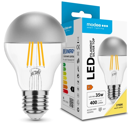 Modee LED žárovka Filament A60 Silver Top 4W E27, 2700K, 400 lm