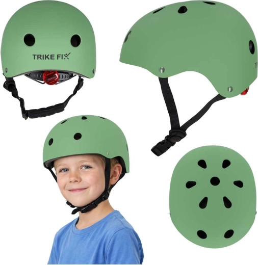 dětská cyklistická helma s LED TRIKE FIX, velikost S 48–54 cm, tmavě zelená