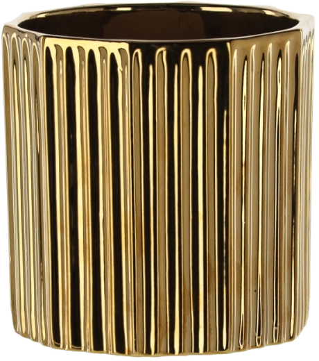 Keramický obal na květináč ve zlaté barvě s pruhovaným vzorem 15 × 15 × 15 cm